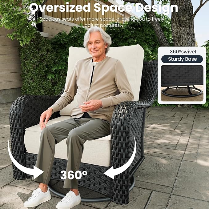 5 Pieces Outdoor Patio Furniture Sets with Rocking Swivel Chairs with 6-inch Thick Cushion and Fire Pit Table for Deck Lawn by GreenHaven Gardens