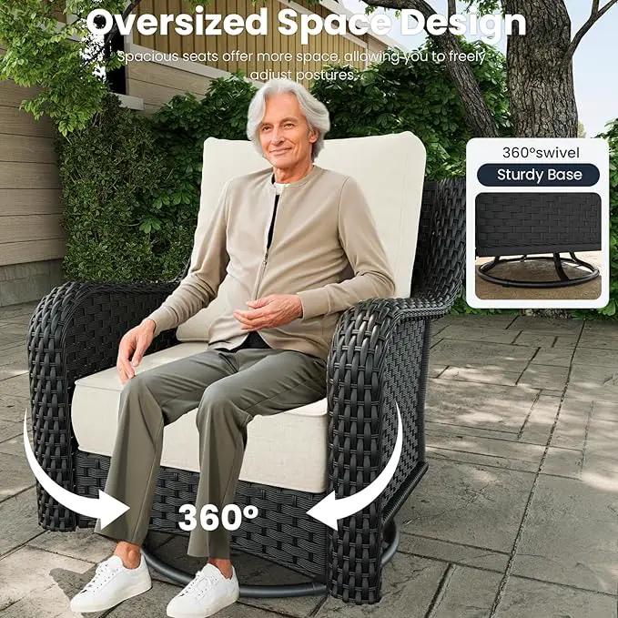 10 Pieces Outdoor Patio Furniture Sets with Rocking Swivel Chairs with 6-inch Thick Cushion and Fire Pit Table for Deck Lawn by GreenHaven Gardens