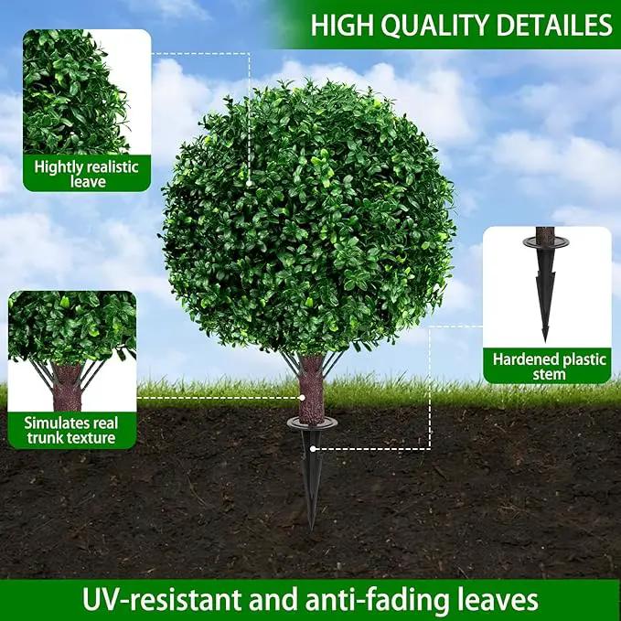 Artificial Boxwood Topiary Ball Tree Set of 2, UV Resistant Artificial Outdoor Shrubs with Spike, Decorative Evergreen Fake Topiary Bushes Plant for Front Porch Garden by GreenHaven Gardens