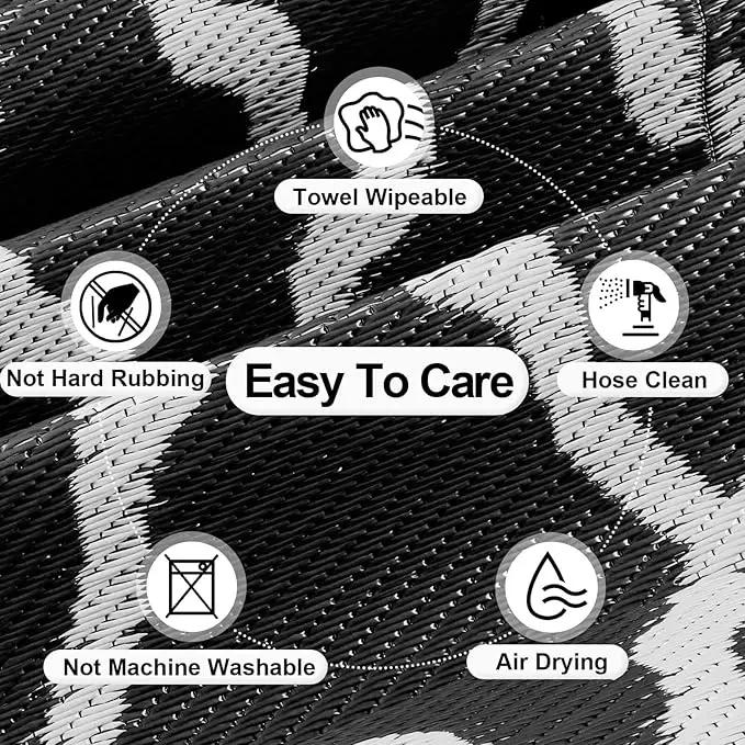 OutdoorLines Outdoor Plastic Area Rugs for Patio 6x9 ft - Reversible Outside Carpet, Stain & UV Resistant RV Mats, Straw Rug for Camping, Deck Garden, Porch and Balcony, Moroccan Black & Light Grey by GreenHaven Gardens