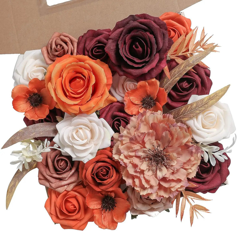 Artificial Flowers Combo Box Set Silk Fake Flowers with Foliage for DIY Wedding Bouquet Cake Flower Table Centerpieces by GreenHaven Gardens