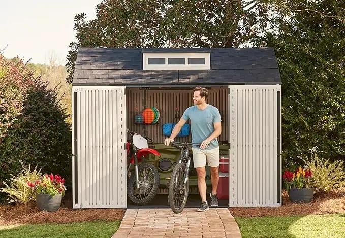 Rubbermaid Extra Large Resin Outdoor Storage Shed With Floor (7 x 10.5 Ft.) Weather Resistant Brown Organization for Home/Lawn Mower/Backyard Equipment/Bike Storage/Pool Supplies by GreenHaven Gardens