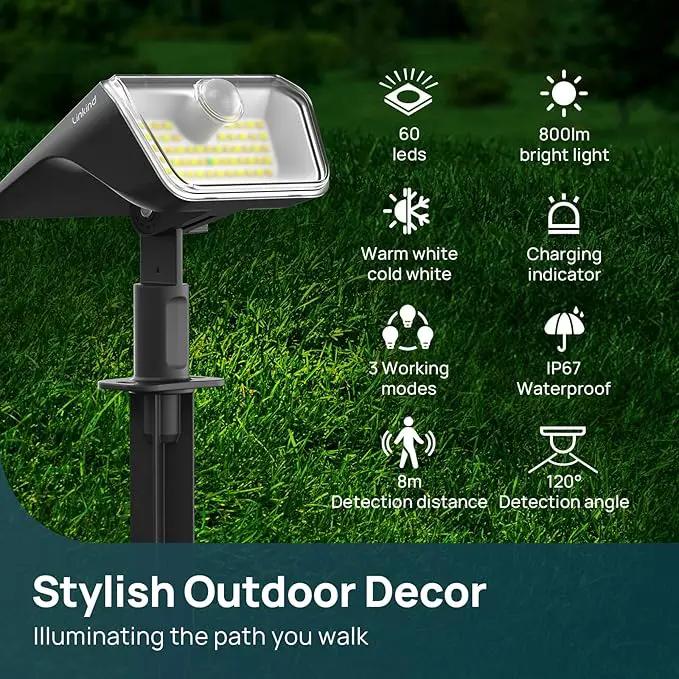 Linkind Solar Lights Outdoor Waterproof IP67, 3000K/6500K Solar Motion Sensor Lights with 6 Modes, 60 LEDs Solar Powered Spot Lights Outside Landscape Lighting for Garden Yard Pathway, 6 Pack by GreenHaven Gardens
