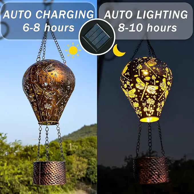 2-Pack Dragonfly Decor Hot Air Balloon Solar Lantern – Outside Decorative Hanging Light for Garden Yard Patio Porch Lawn and Pathway – Unique Housewarming, Birthday Gift for Women Mom Grandma by GreenHaven Gardens