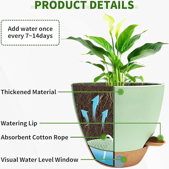12/10/9/8 inch Self Watering Pots with Visual Water Window, Extra Large Self Watering Plant Pot with Drainage Holes and Saucers, Green Flower Pots for Indoor Plants by GreenHaven Gardens