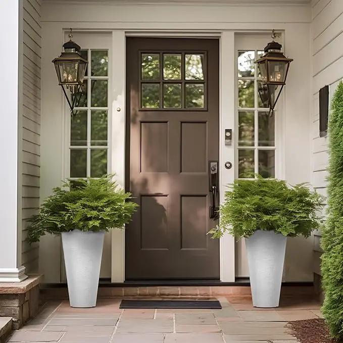 Kante Tall Round Planter Set of 2, 18 Inch Tall Decorative Planter Pots for Outdoor Indoor Garden Patio Front Porch (White) by GreenHaven Gardens