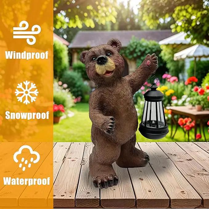 Solar Lantern Garden Statues Decor, Outdoor Bear Figurine Lights for Yard Patio Decoration - Unique Christmas Housewarming Gift for Grandma Wowen Mom Brown by GreenHaven Gardens