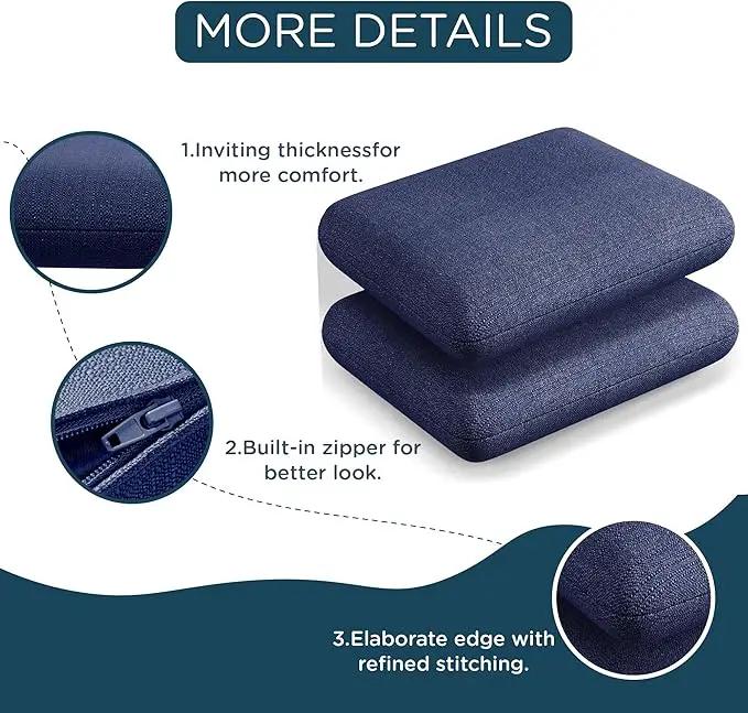 Codi Outdoor Seat Cushions for Patio Furniture 22x22 Inch, Waterproof Chair Cushion with Textured Fabric, Handles & Adjustable Straps, Fade Resistant - Set of 2, Naby Blue by GreenHaven Gardens