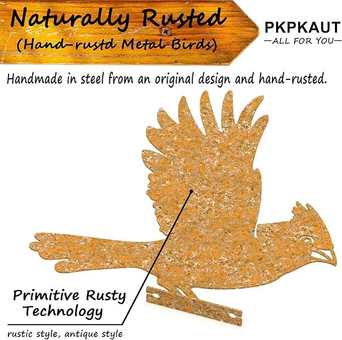 5Pcs Metal Birds Cardinal Craft Statue Ornaments Fence Topper Decor, Rusty Birds Metal Art for Fence Decorations Outdoor, Metal Bird Silhouette with Rusty Yard Art by GreenHaven Gardens