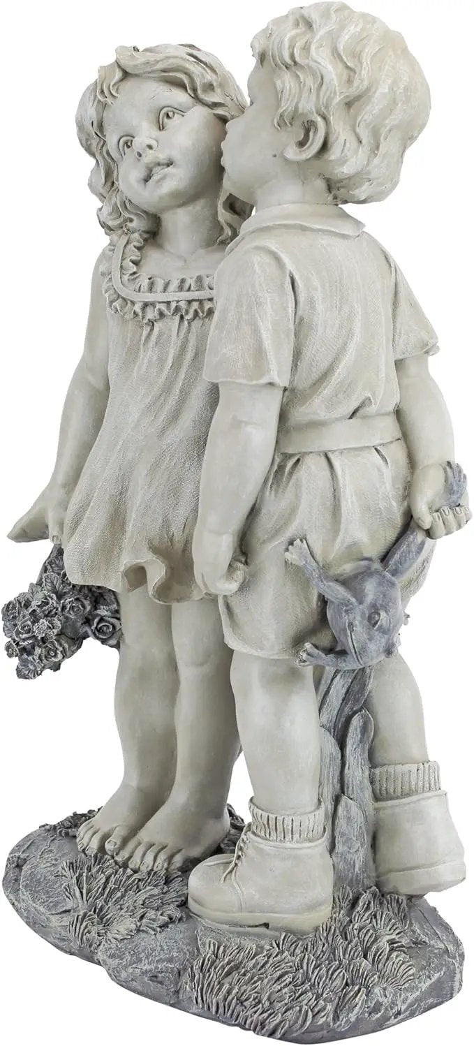 Young Sweethearts: Kissing Children Garden Statue by GreenHaven Gardens