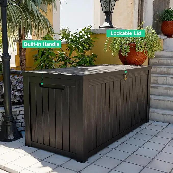 180 Gallon Outdoor Deck Box,Storage Lockable Waterproof Patio Furniture,Garden Tools,Cushions,Pool Accessories Outside Storage Resin Box(Black) by GreenHaven Gardens