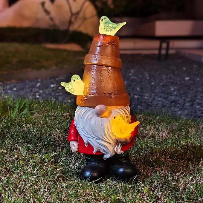 Solar Garden Figurine, Cute Resin Gnome Sculpture, Garden Statues Outdoor Decor, Funny Gnome Gift Sculpture Decoration for Home Patio Yard Lawn Porch Ornament by GreenHaven Gardens