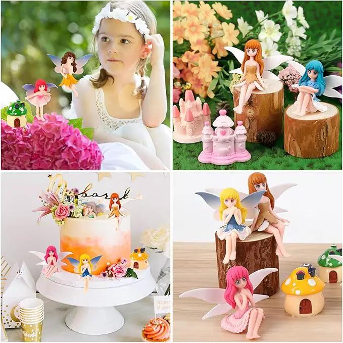 Miniature Fairy Garden Accessories, Fairy Figurine Set, Flower Pot,Garden Wands, Home Decoration, Birthday Cake Topper, 6 Pieces, Children's Outdoor Statues by GreenHaven Gardens