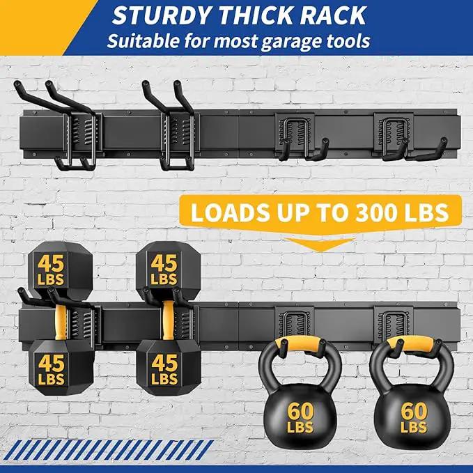 32 Inches Garage Storage, Garage Organization, Wall Mount Garden Tool Organizer, Max 300lbs Adjustable Metal Hooks, Yard Shed Hanging Rack, Heavy Duty Shelving for Rake Broom Mop Snowboard by GreenHaven Gardens