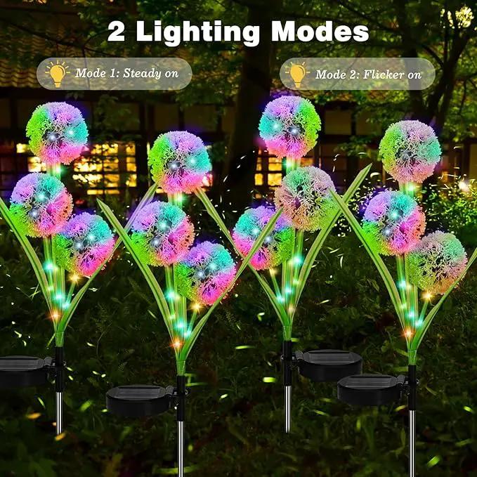 4 Pack Solar Garden Lights, Solar Flowers Lights with 4 Blooming Dandelion Flowers, Waterproof Solar Lights Outdoor for Yard Porch Patio Backyard Pathway Gardening Gifts, 2 Lighting Modes by GreenHaven Gardens