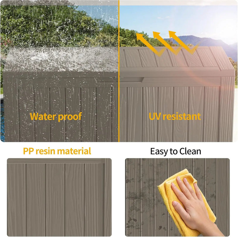 80 Gallon Waterproof Large Resin Deck Box Indoor/Outdoor Lockable Storage Container and Seating for Garden, Pool, and Patio (80 Gallon, Grey) by GreenHaven Gardens