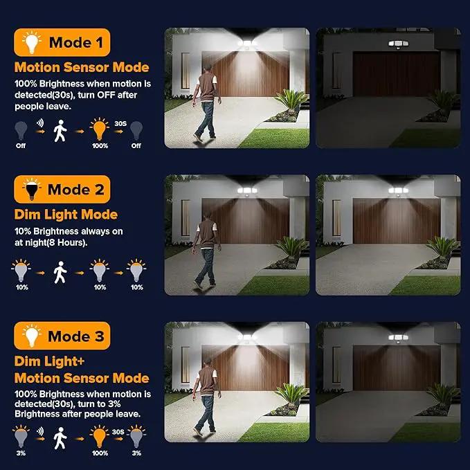 UME Solar Outdoor Lights 302 LED 3000LM, IP65 Waterproof Motion Sensor Outdoor Lights, 3 Heads Solar Security Flood Lights 270 Wide Lighting Angle with 3 Modes for Garden Patio Yard - 2 Pack by GreenHaven Gardens