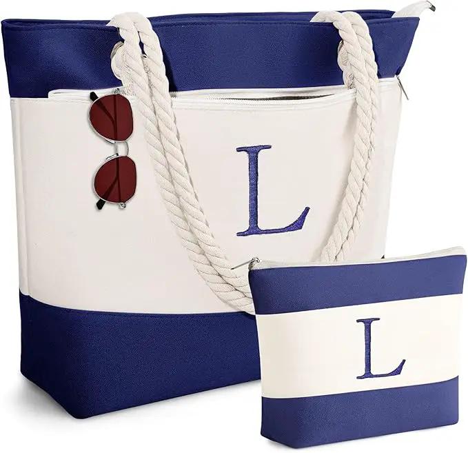 YOOLIFE Beach Bags for Women - Initial Tote Waterproof Bag with Makeup Bag, Mothers Day Gifts for Women Mom Friend Birthday by GreenHaven Gardens