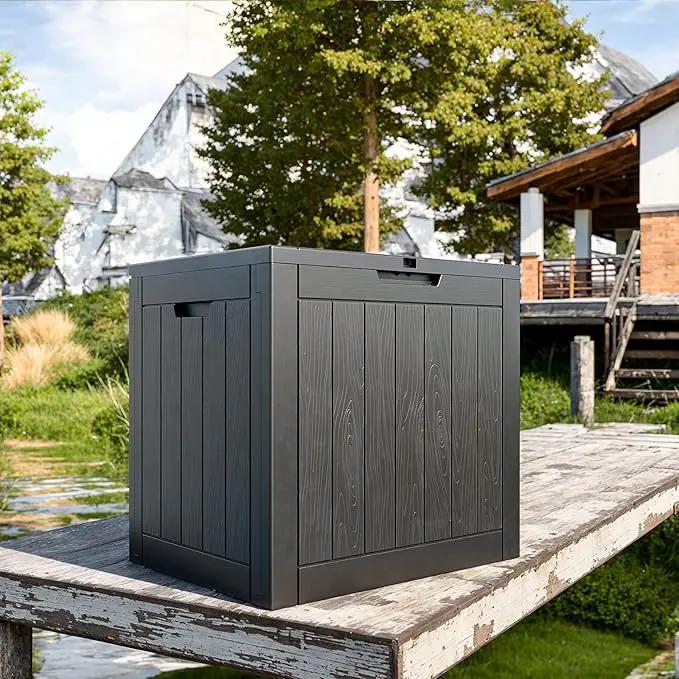30 Gallon Outdoor Deck Box,Storage Lockable Waterproof Patio Furniture,Garden Tools,Cushions,Pool Accessories Outside Storage Resin Box(Black) by GreenHaven Gardens