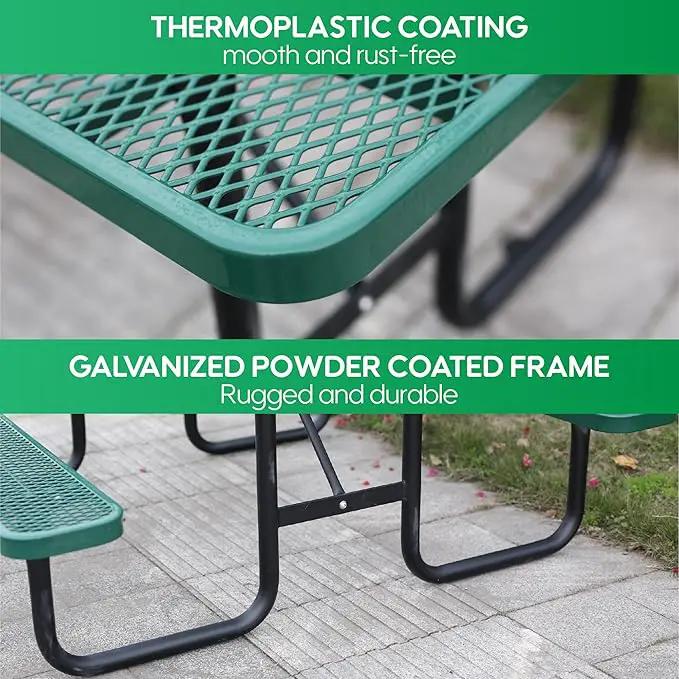 6FT Metal Picnic Tables for Outdoors, Commercial Rectangular Picnic Table and Bench Set for Outside, Patio, Garden, Backyard, Porch, Surface Mount, Green by GreenHaven Gardens