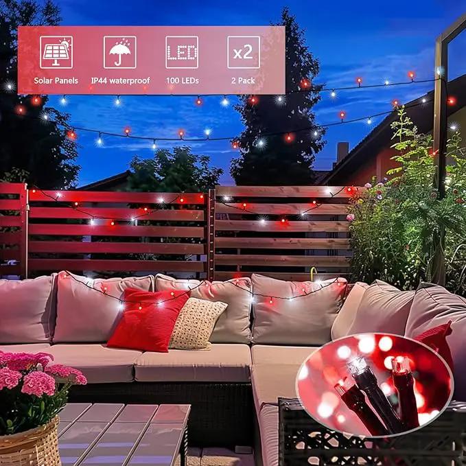 JMEXSUSS 2 Pack Red and White Christmas Lights, Each 100 LED 33ft Solar String Lights Outdoor Waterproof, 8 Modes Green Wire Solar Lights for Outside Tree Garden Patio Party Decoration by GreenHaven Gardens