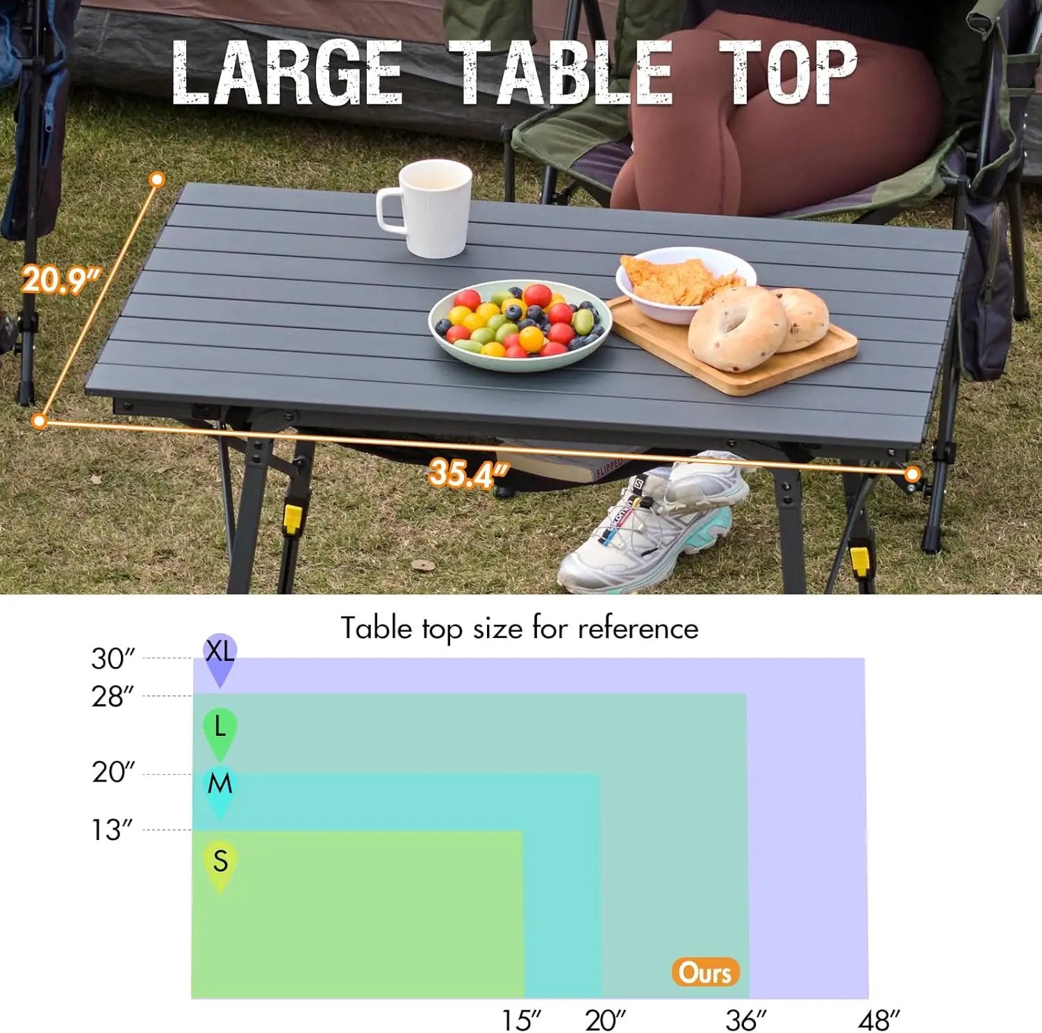 PORTAL Outdoor Folding Portable Picnic Camping Table with Adjustable Height Aluminum Roll Up Table Top Mesh Layer, Dark Gray by GreenHaven Gardens