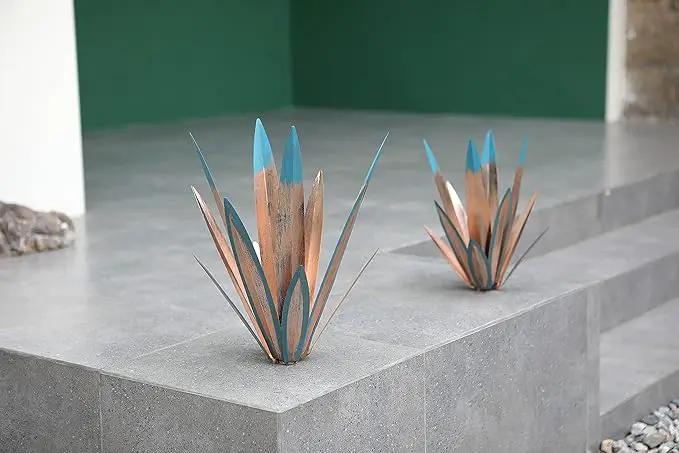 Large Tequila Rustic Sculpture, Rustic Metal Agave Plants for Outdoor Patio Yard, Home Decor Hand Painted Metal Agave Garden Yard Statue, Outdoor Lawn Ornaments (3 Big) by GreenHaven Gardens