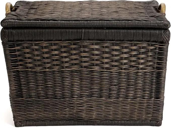 The Basket Lady Lift-Off Lid Wicker Storage Basket, Large, 24.5 in L x 18 in W x 17.5 in H, Antique Walnut Brown by GreenHaven Gardens