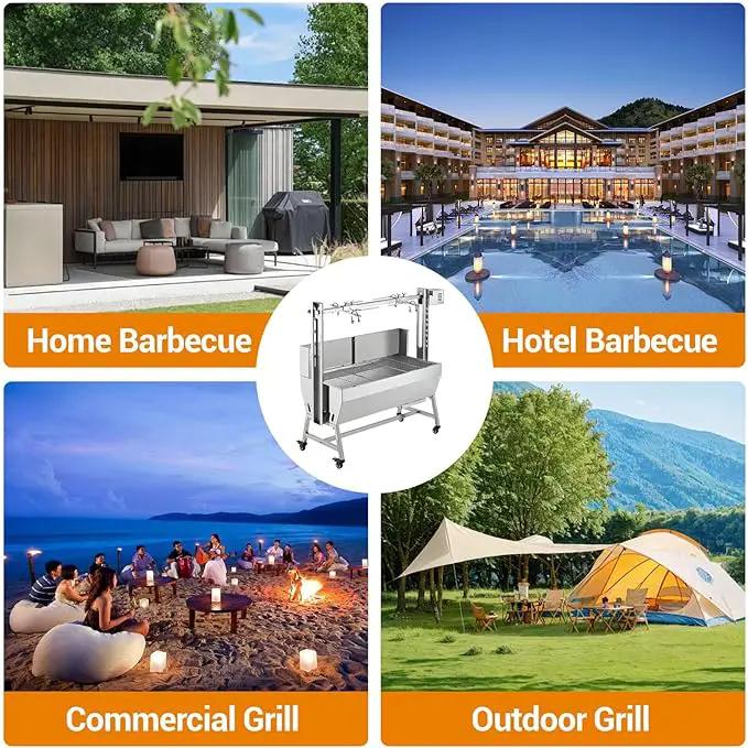 Stainless Steel Electric Pig Rotisserie Grill with Fire Pit & Baffle - 60kg Capacity, 50W Motor for Whole Pig/Lamb, Asador de Puerco Outdoor Camping BBQ by GreenHaven Gardens
