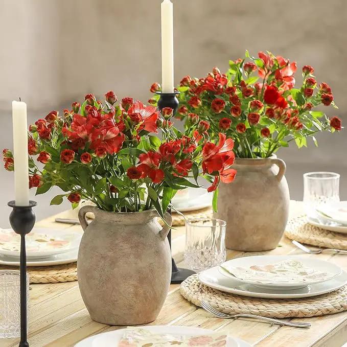 Ceramic Flower Vase 7.6 inch Farmhouse Rustic Vase Decorative Pottery Terracotta Vases for Home Decor Table Mantle Fireplace Living Room Bathroom Wedding Centerpiece (Whitewashed) by GreenHaven Gardens