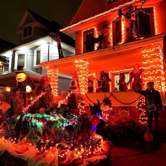 Orange Halloween Lights, 2 Pack Each 75.5Ft 200 LED Orange String Lights Outdoor, 8 Modes Solar Orange Lights for Thanksgiving Yard Tree Fall Christmas Halloween Decoration by GreenHaven Gardens