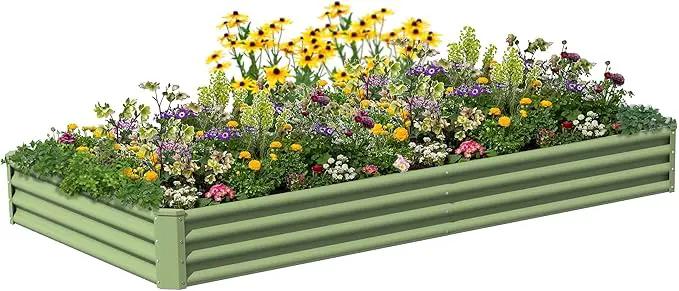 8X4X1ft Galvanized Raised Garden Bed for Gardening,Metal Planter Boxes Outdoor Patio Kit Planting Bed for Vegetables Flowers Herb,Green by GreenHaven Gardens