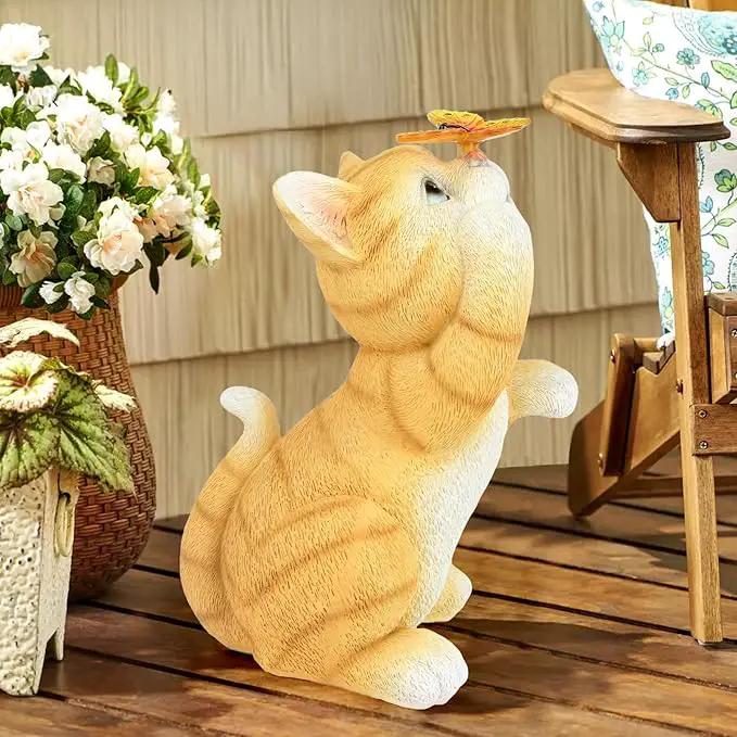 Solar Garden Statue Cat Figurine,Resin Cat Statue Playing Butterfly,Outdoor Decoration for Patio,Balcony,Yard, Lawn-Unique Housewarming Gift for Garden Mom Grandma by GreenHaven Gardens