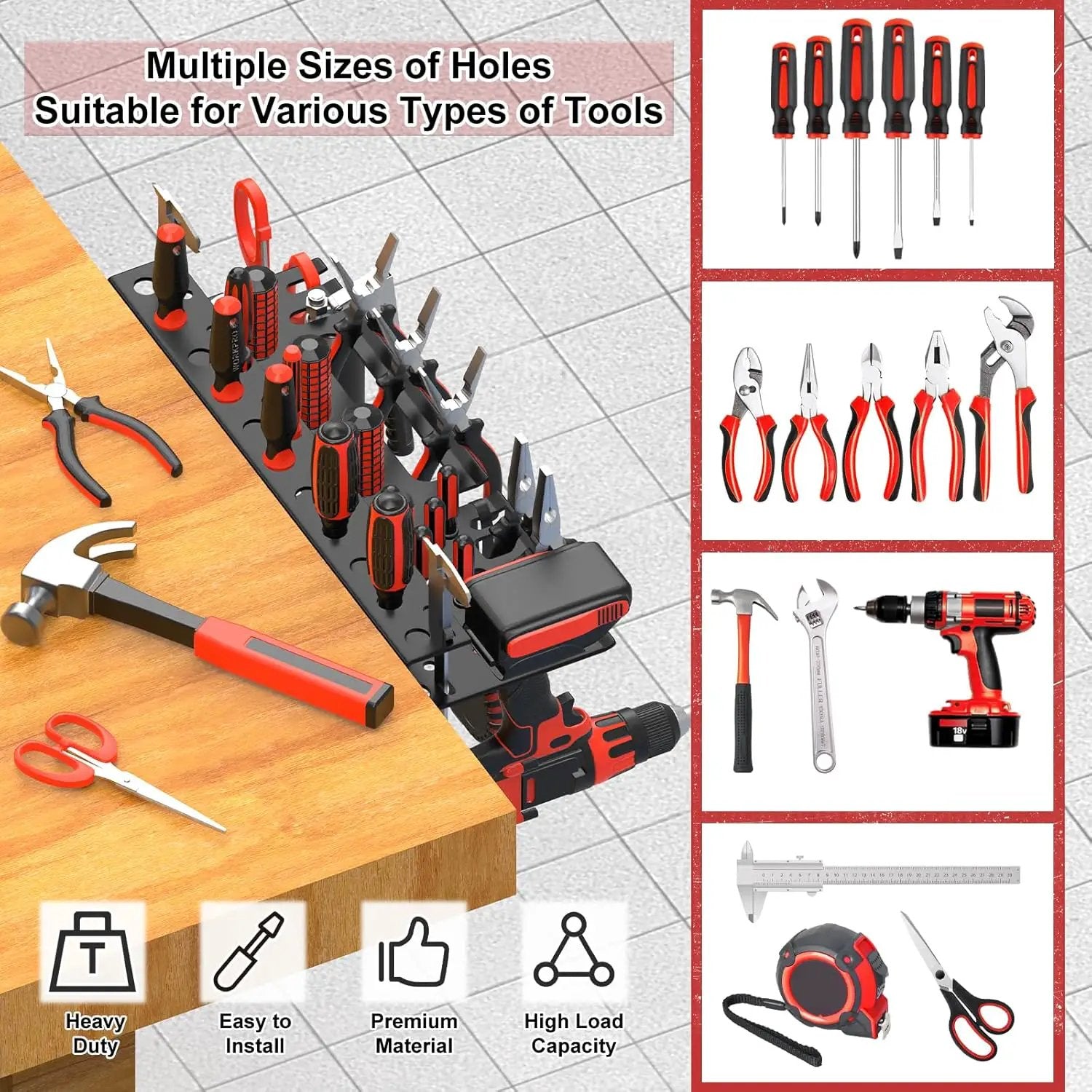 Metal Screwdriver Organizer, Wall Mount Plier Organizer Hammer Holder, Hand Tool Storage Rack for Garage Workshop Workbench(Black, 1PC) by GreenHaven Gardens