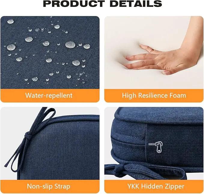 Sunbrella Round Corner Seat Cushions, 17" x 16" x 2", Set of 4, Indoor Outdoor Water Repellent Universal Chair Pads with Ties for Patio Furniture, Garden Dining Chairs, Specrtum Indigo by GreenHaven Gardens