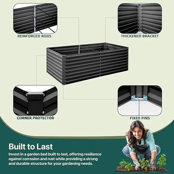 Raised Garden Bed 6x3x2ft, Galvanized Raised Garden Beds Outdoor for Vegetables Flowers Herbs, Steel Large Deep Planter Box, Tall Raised Garden Bed with 3ftx30ft Weed Barrier Fabric and Glove, Black by GreenHaven Gardens