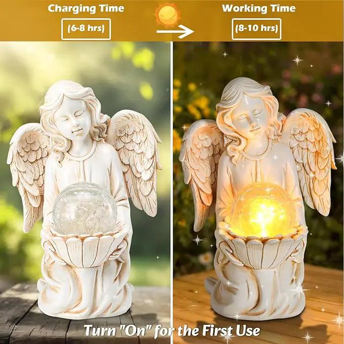 Angel Statues for Garden - Guardian Ange with Light - 8.3" Waterproof Outdoor Angel Memorial Scupture, Solar Angels Figurines Holding Glass Balls for for Patio, Yard, or Cemetery by GreenHaven Gardens