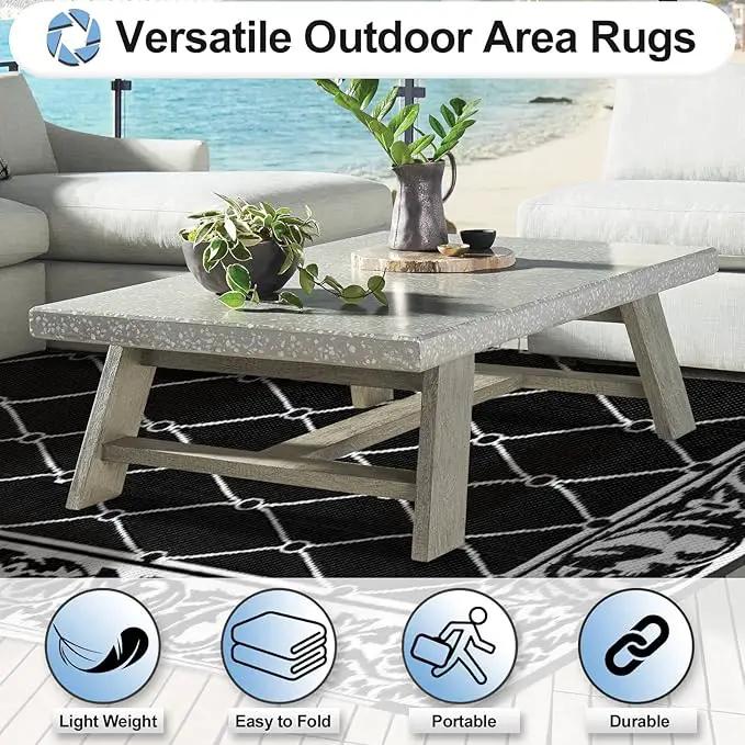 OutdoorLines Indoor Outdoor Rugs for Patio 5x8 ft - Reversible Outside Carpet, Stain & UV Resistant Portable RV Mats, Plastic Straw Rug for Camping, Pool Deck, Porch Rhombus Black & White by GreenHaven Gardens