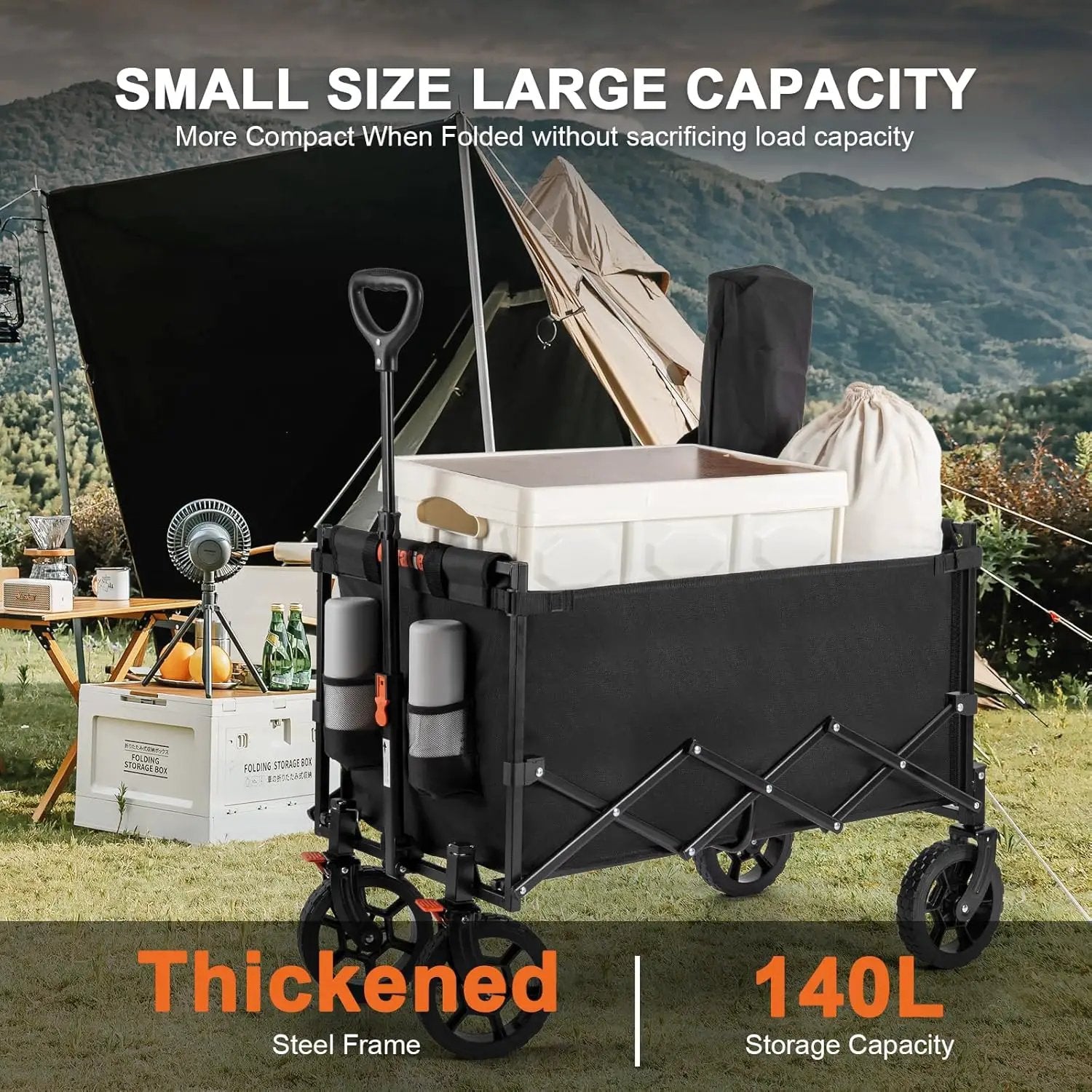 Navatiee 140L Wagon Cart Foldable, Large Capacity Collapsible Wagon with Smallest Folding Design, Utility Grocery Cart for Camping Shopping Sports, Black by GreenHaven Gardens