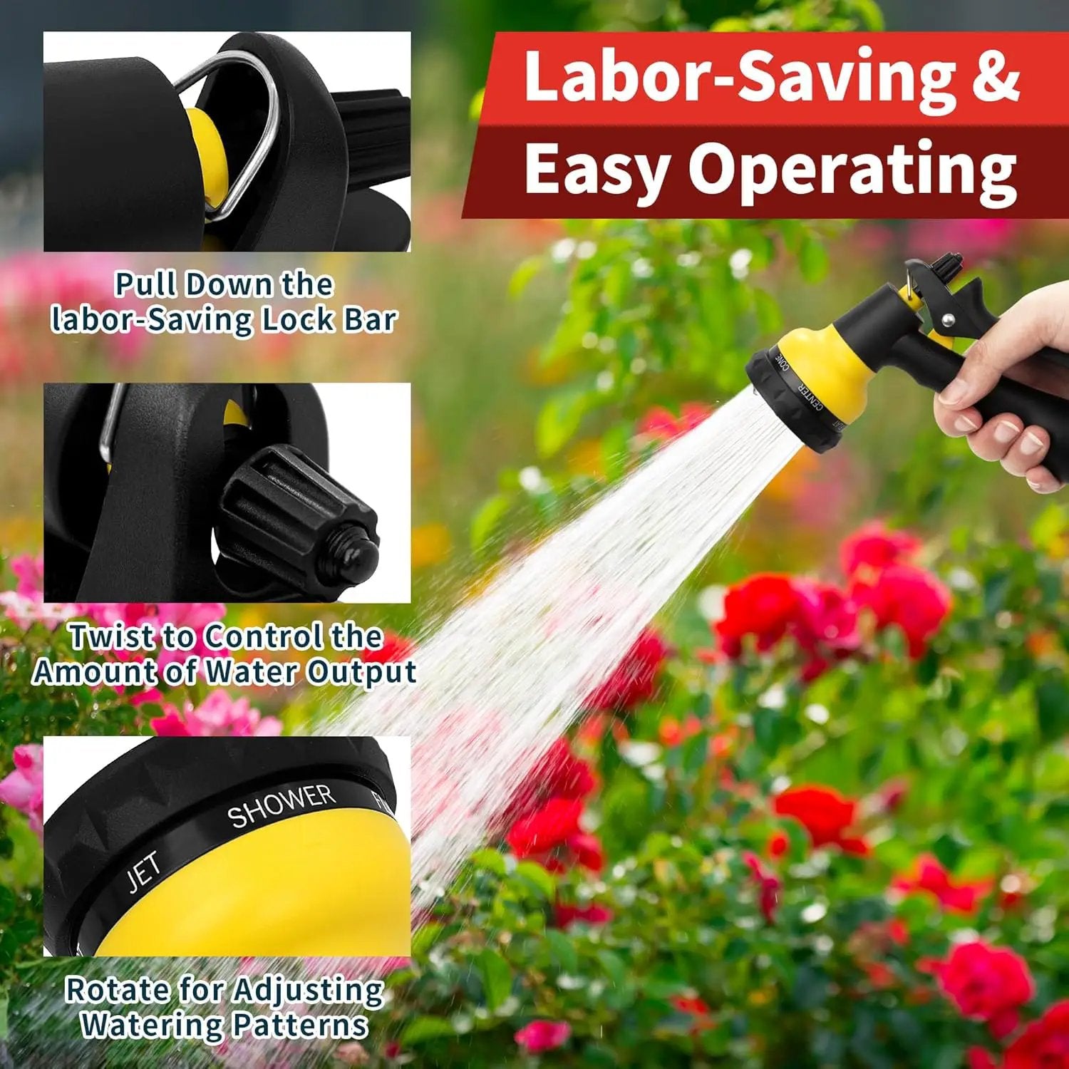 NEXCOVER Garden Hose Nozzle Sprayer - 7 Adjustable Watering Patterns Nozzle for Water Hose, Non-Slip Garden Spray Nozzle for Car Washing, Watering Plants, Pets Showering, Lawns Cleaning, Yellow by GreenHaven Gardens