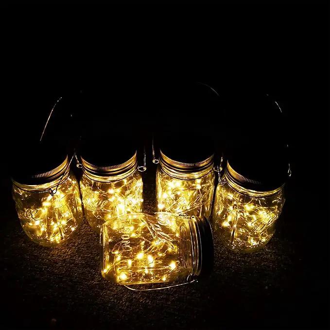 Solar Lantern Mason Jar Hanging Lights,4 Pack 30 Led Fairy Firefly Starry String Jar Lights (Mason Jars/Hangers Included),for Mason Jar Patio Garden Lanterns Wedding Table Decor Light by GreenHaven Gardens