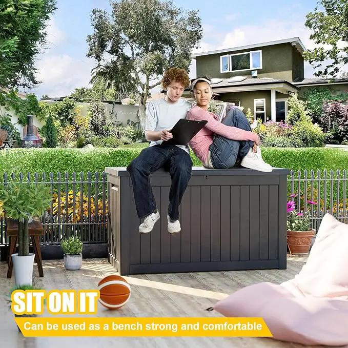 XXL 230 Gallon Large Resin Deck Box, Lockable Outdoor Storage Box for Patio Cushions Storage Furniture,Garden Tools, Pool Supplies, Weatherproof and UV Resistant- Black (230 Gallon) by GreenHaven Gardens