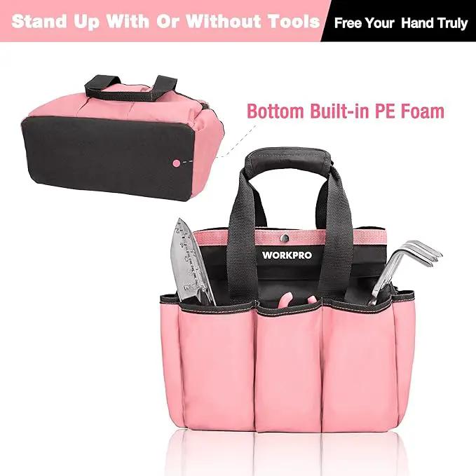WORKPRO Garden Bag, Garden Tool Tote Storage Bag with 8 Pockets, Home Organizer for Outdoor Gardening Caddy, Garden Tool Kit Holder (Tools NOT Included), Pink Ribbon, Garden Gifts by GreenHaven Gardens