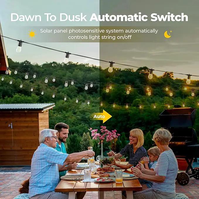 Solar String Lights Outdoor: 48FT 20*S14 3W Ultra-Long Battery Life Edison Bulbs Solar Powered Outside IP65 Waterproof Hanging Warm White Led Lights for Patio Garden Pool Yard Porch Gazebo by GreenHaven Gardens