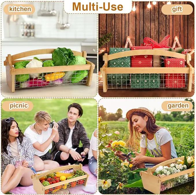 Large Garden Hod Harvest Basket 19 x 11 x 6 Inch, Wooden Gathering Basket with Handle Gardening Gifts for Mom Father Grandma Women Gardener Birthday Washing and Holding Fruit Vegetable by GreenHaven Gardens