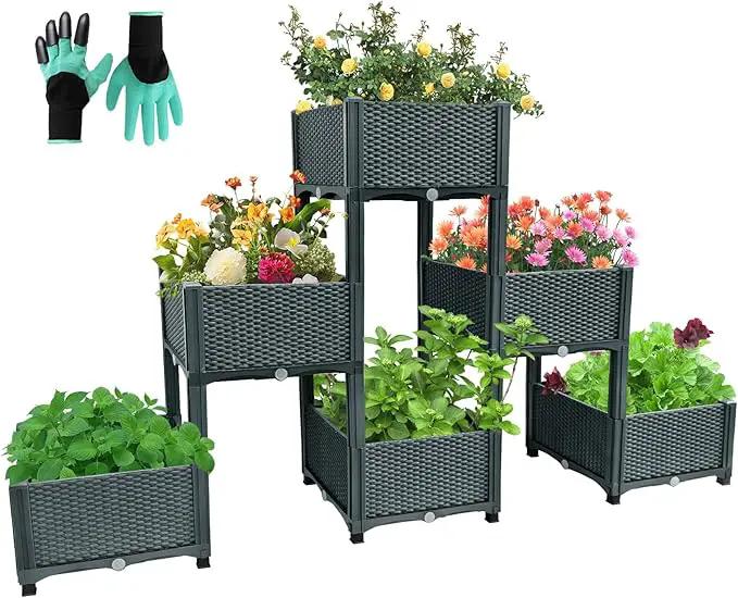 Emalie Raised Garden Beds Elevated Plastic Planter Box with Drainage Plugs Perfect for Vegetables Flowers Herbs Growing Outdoor, 73.0" Lx15.7 Wx40.9 H Grey by GreenHaven Gardens