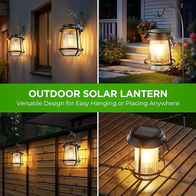 Solar Lanterns Outdoor Waterproof, Metal Hanging Solar Lights Outdoor with Hooks Wall Mount Kit, Solar Powered Lanterns for Garden Porch Patio Fence Decorative 2 Pack (Warm Light) by GreenHaven Gardens