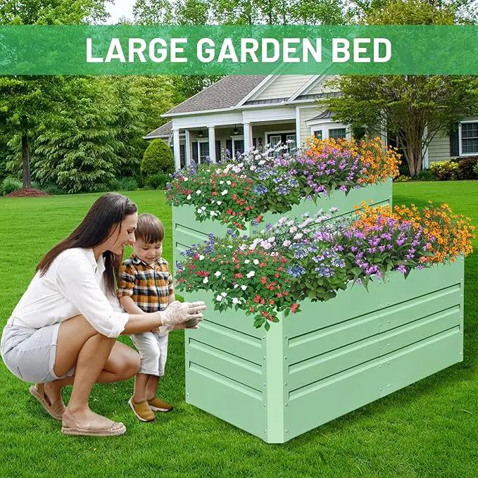 SnugNiture 2 Pcs 4x2x2FT Raised Garden Bed Galvanized Planter Garden Boxes Outdoor, Deep Root Planter Raised Bed for Vegetables Flowers Herbs,Green by GreenHaven Gardens
