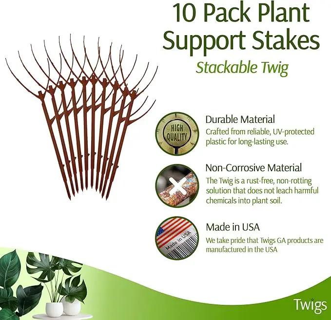 Stackable Plant Support Stakes, Stem Holder Structures for Indoor & Outdoor Use, Garden Accessories for Climbing & Potted Plants, Trellis Alternative - Begonia Red, 10 Pack, 17" L by GreenHaven Gardens