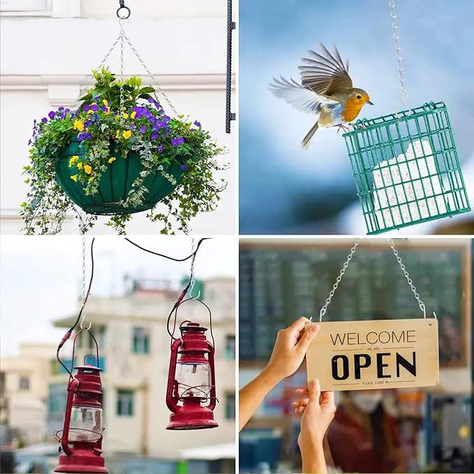 RIFNY Silver Hanging Chains with Hooks, 10 Pieces 24 Inch Chain for Hanging Bird Feeders Planters Baskets Billboards Lanterns Wind Chimes Silver 24 inch by GreenHaven Gardens